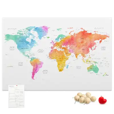 Memobord van kurk Aquarel wereldkaart
