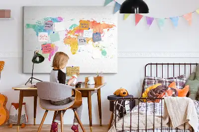 Memobord van kurk Aquarel wereldkaart