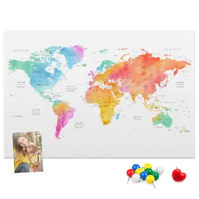 Memobord van kurk Aquarel wereldkaart