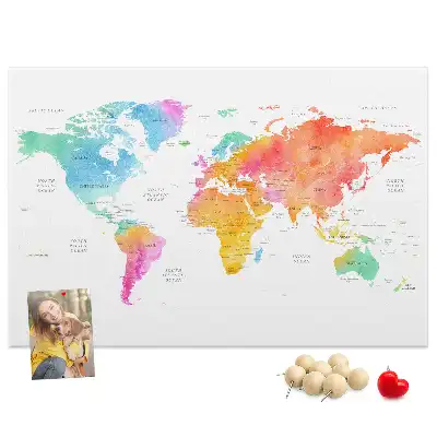 Memobord van kurk Aquarel wereldkaart