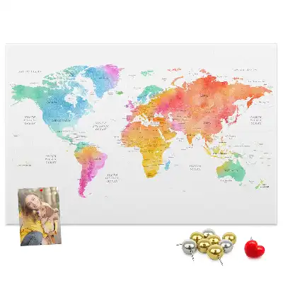 Memobord van kurk Aquarel wereldkaart