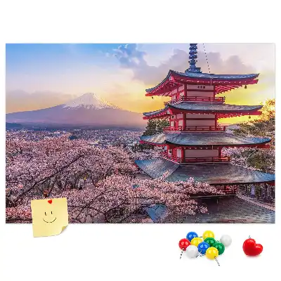 Memobord van kurk met Japanse architectuur