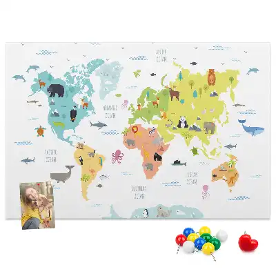 Memobord van kurk Dieren op de continenten