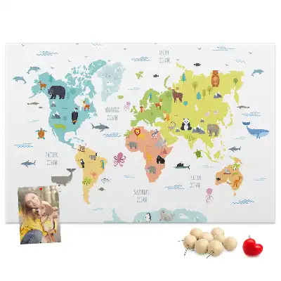 Memobord van kurk Dieren op de continenten