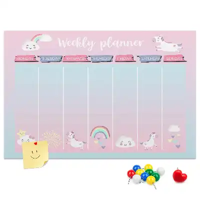 Kurken weekplanner prikbord met eenhoorn design