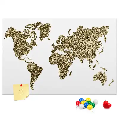 Memobord van kurk in de vorm van een wereldkaart