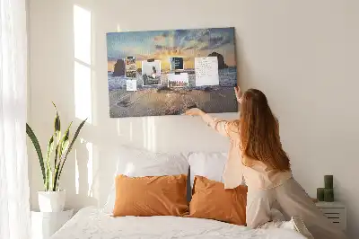 Memobord van kurk Zon zakkend in de zee