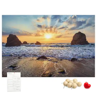 Memobord van kurk Zon zakkend in de zee