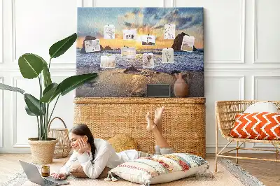 Memobord van kurk Zon zakkend in de zee