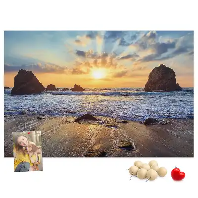 Memobord van kurk Zon zakkend in de zee