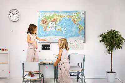 Memobord van kurk Fysieke wereldkaart