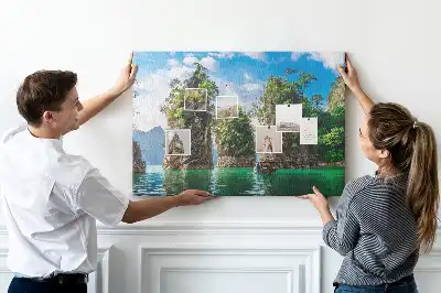 Memobord van kurk Meer bomen natuur