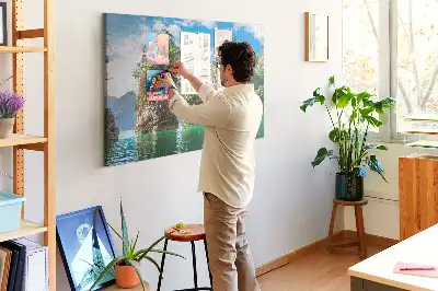 Memobord van kurk Meer bomen natuur