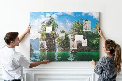 Memobord van kurk Meer bomen natuur