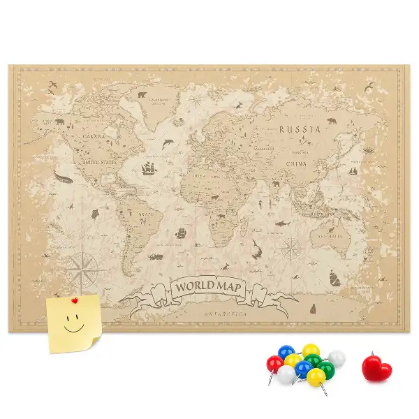 Memobord van kurk Klassieke retro kaart van de wereldbol