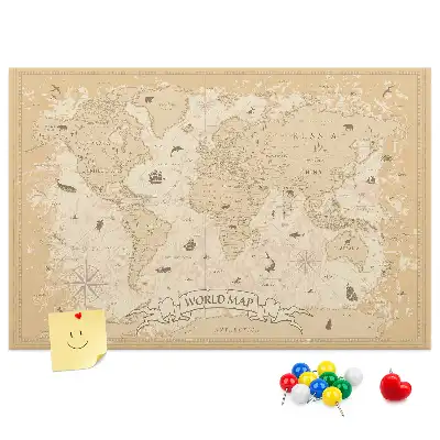 Kurken memobord met klassieke wereldkaart