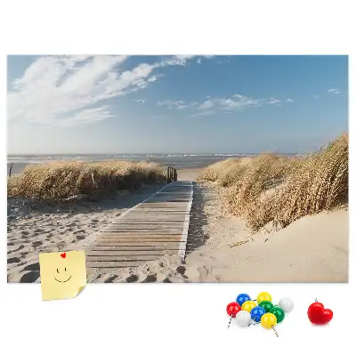 Kurken memobord met strandlandschap