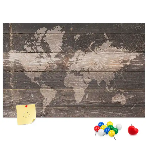 Memobord van kurk Wereldkaart op hout