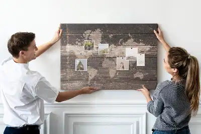 Memobord van kurk Wereldkaart op hout