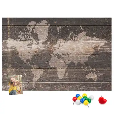 Memobord van kurk Wereldkaart op hout