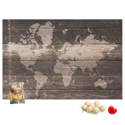Memobord van kurk Wereldkaart op hout