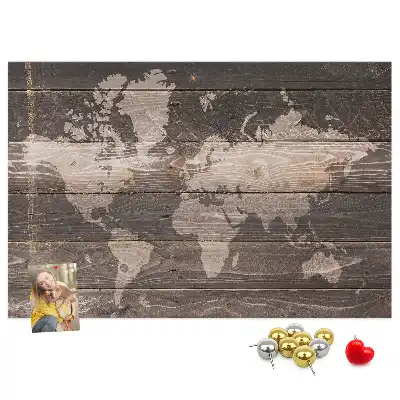 Memobord van kurk Wereldkaart op hout