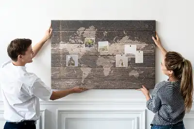 Memobord van kurk Wereldkaart op hout