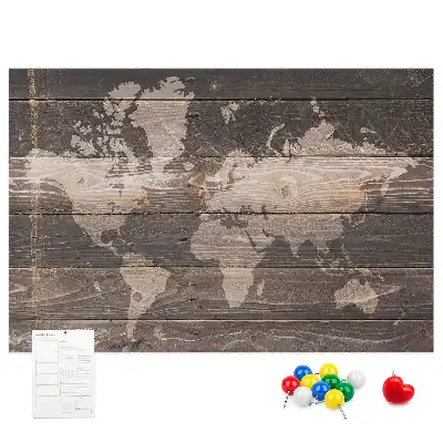 Memobord van kurk Wereldkaart op hout