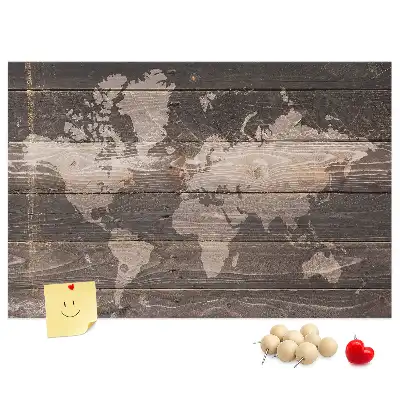 Memobord van kurk Wereldkaart op hout
