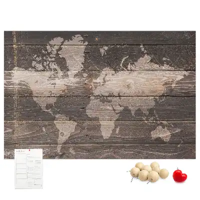 Memobord van kurk Wereldkaart op hout