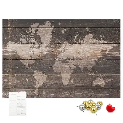 Memobord van kurk Wereldkaart op hout