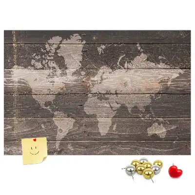 Memobord van kurk Wereldkaart op hout