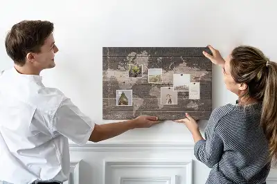 Memobord van kurk Wereldkaart op hout