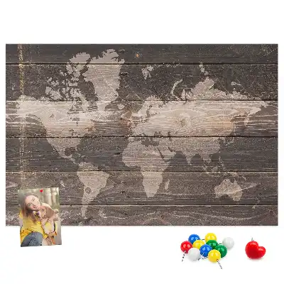 Memobord van kurk Wereldkaart op hout