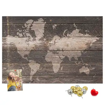 Memobord van kurk Wereldkaart op hout