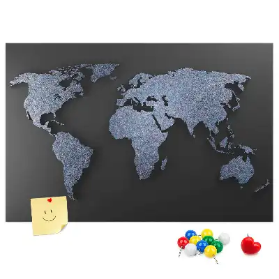 Kurken prikbord met wereldkaart van continenten