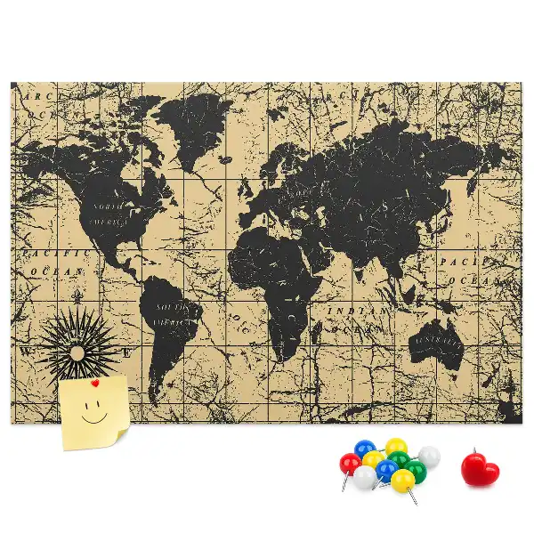 Kurk prikbord Wereldbol in retrostijl