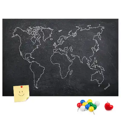 Kurken memobord in de vorm van een wereldkaart