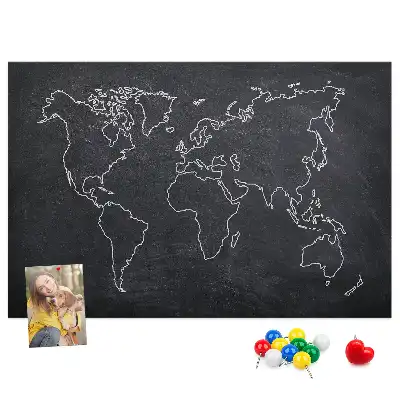 Memobord van kurk Omtrek van de wereldkaart