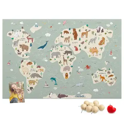 Memobord van kurk Dierenwereldkaart