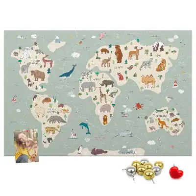 Memobord van kurk Dierenwereldkaart