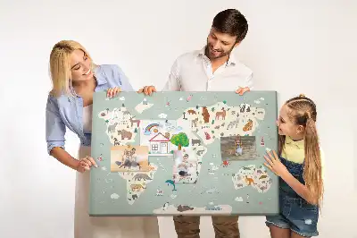 Memobord van kurk Dierenwereldkaart