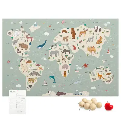 Memobord van kurk Dierenwereldkaart