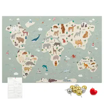 Memobord van kurk Dierenwereldkaart