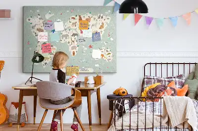 Memobord van kurk Dierenwereldkaart