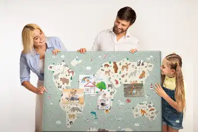 Memobord van kurk Dierenwereldkaart