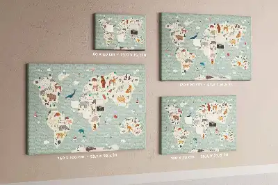 Memobord van kurk Dierenwereldkaart