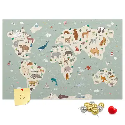 Memobord van kurk Dierenwereldkaart