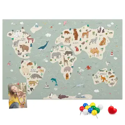 Memobord van kurk Dierenwereldkaart