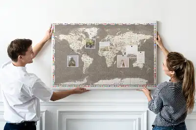 Memobord van kurk Bruine wereldkaart